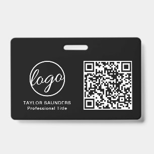 Badge Code QR employé simple noir d'identification