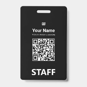 Badge Code QR employé tout noir, Code barre, Logo, Nom