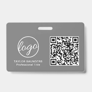Badge Code QR gris simple ID employé