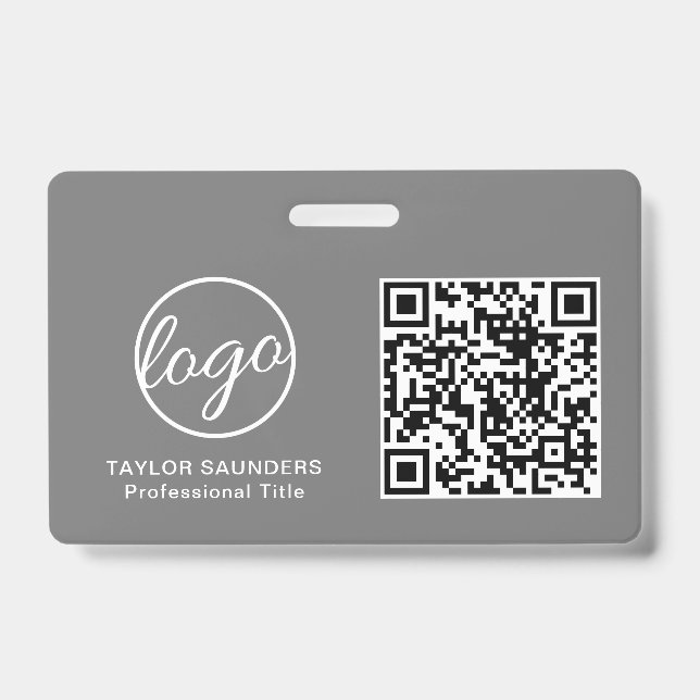 Badge Code QR gris simple ID employé (Avant)