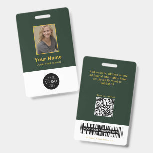 Badge Code QR ID Code-barres Or Vert Forêt Luxe