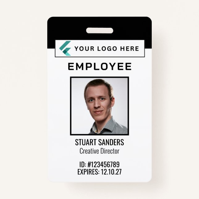 Badge Code QR Logo de l'entreprise Photo Employé (Devant)