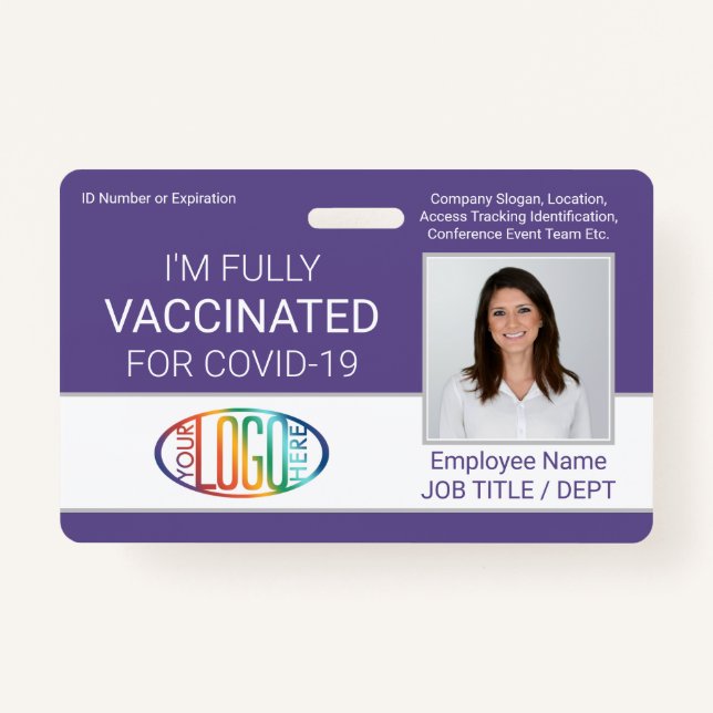 Badge Code QR Logo Photo ID employé Vaccin Pass Violet (Devant)