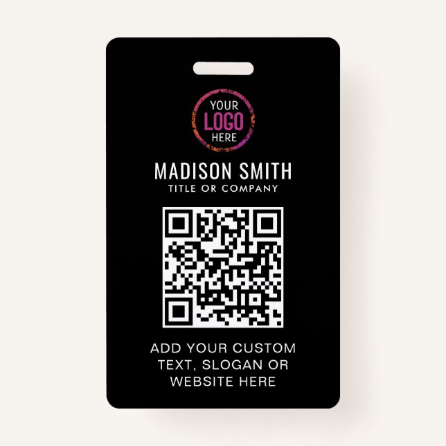 Badge Code QR Modern Black Business Logo Insigne d'événe (Devant)