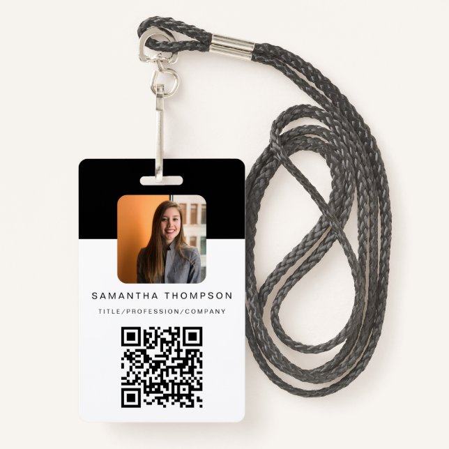 Badge Code QR moderne Carte d'identité d'entreprise Logo (Devant avec lanière)