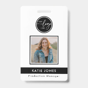 Badge Code QR noir blanc logo personnalisé ID photo empl