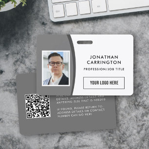 Badge Code QR personnalisé Logo photo Gris Code employé