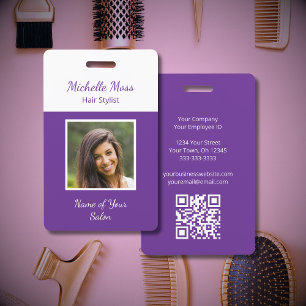 Badge Code QR Photo Purple Hair Styliste Beauté Salon