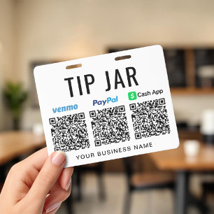Badge Codes QR pour pourboire Venmo PayPal CashApp Jarre