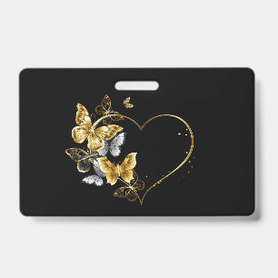 Badge Cœur avec papillons dorés