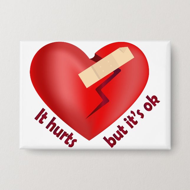 Badge Coeur brisé guéri avec patch et citation de vie (Recto)