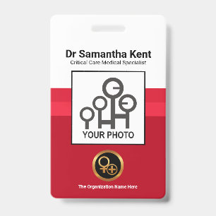 Badge Colonne rouge simple Photo ID personnel Médicale