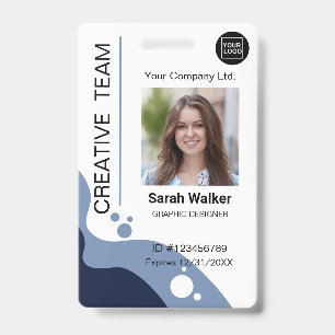 Badge Concepteur ID Photo d'employé Logo Nom bleu poussi