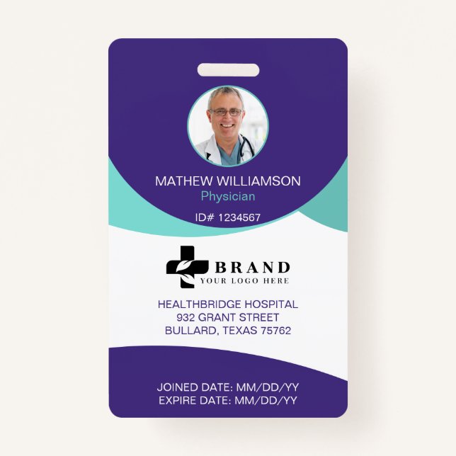Badge Conception circulaire violette| ID photo et logo M (Devant)