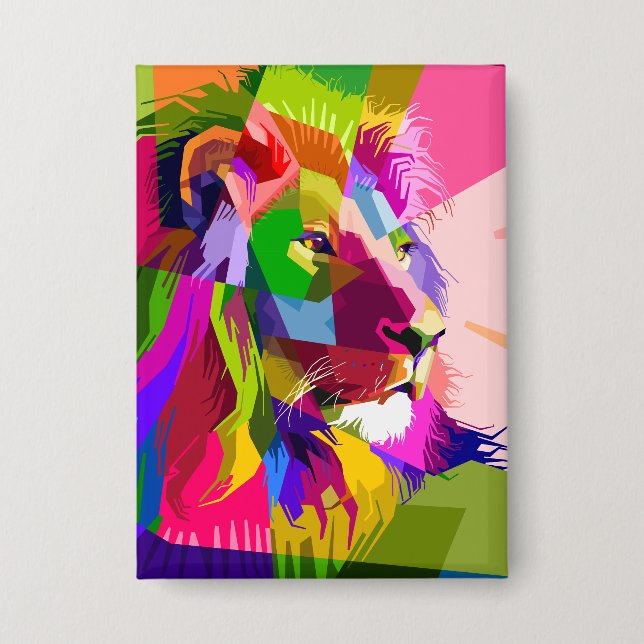 Badge Conception d'art pop prismatique coloré de lion (Recto)