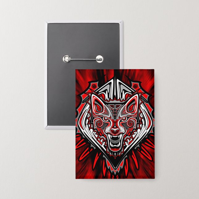 Badge Conception de totem tribal Haida Loup (Recto/Verso)