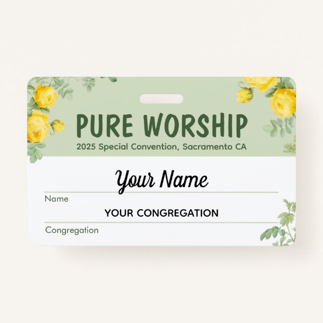 Badge Convention spéciale Pure Worship 2025 | Nom JW (Devant)