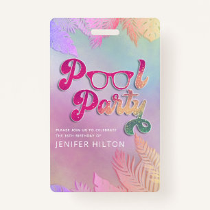 Badge Cool holographique tropical feuille script pool
