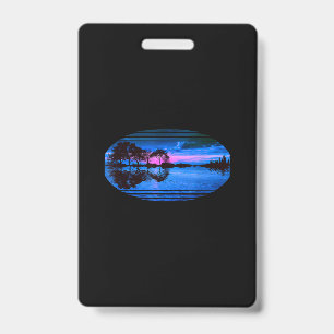 Badge Coucher de soleil guitare arbres ciel lac ville re