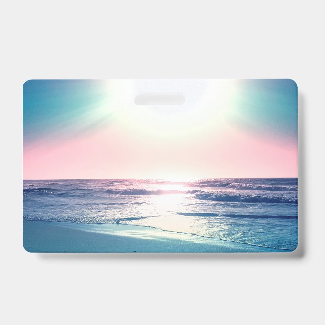 Badge Coucher de soleil sur la mer en été Photo de plage (Avant)