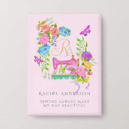 Badge Coudre le ruban de carbone Floral Monogramme rose