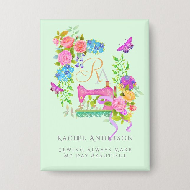 Badge Coudre le ruban de carbone Floral Monogramme vert (Recto)
