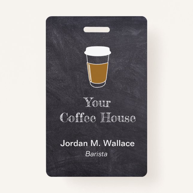 Badge Coupe sur Chalkboard Café Shop Entreprise Employé (Devant)