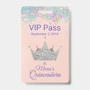 Badge Couronne argentée pailletée colorée Quinceañera VI