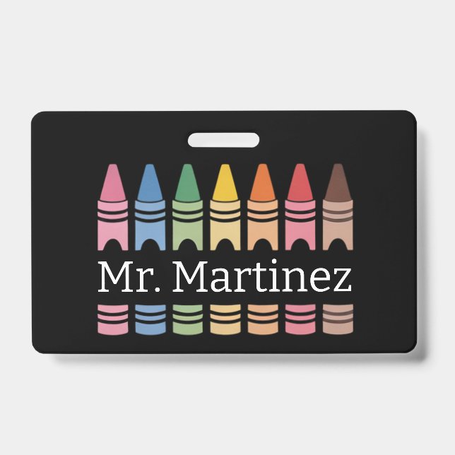Badge Crayon Personnalisé Nom de l'enseignant Mignon Dos (Avant)