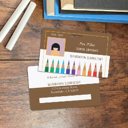 Badge Crayons de couleur Doodle Bibliothécaire scolaire
