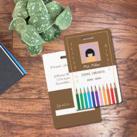 Crayons de couleur Doodle School Librarian ID Badg