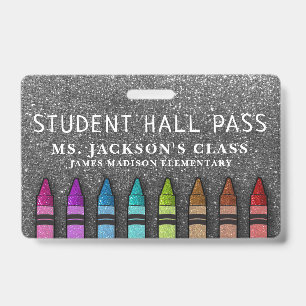 Badge Crayons Pailletés Arc-en-Ciel Laisser-Passer Profe
