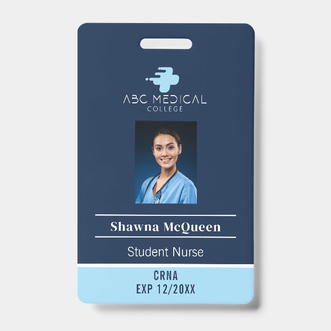 Badge CRNA Student Nurse Praticien Blue QR Code Photo (Front)