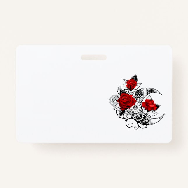 Badge Croissant mécanique avec roses rouges (Devant)
