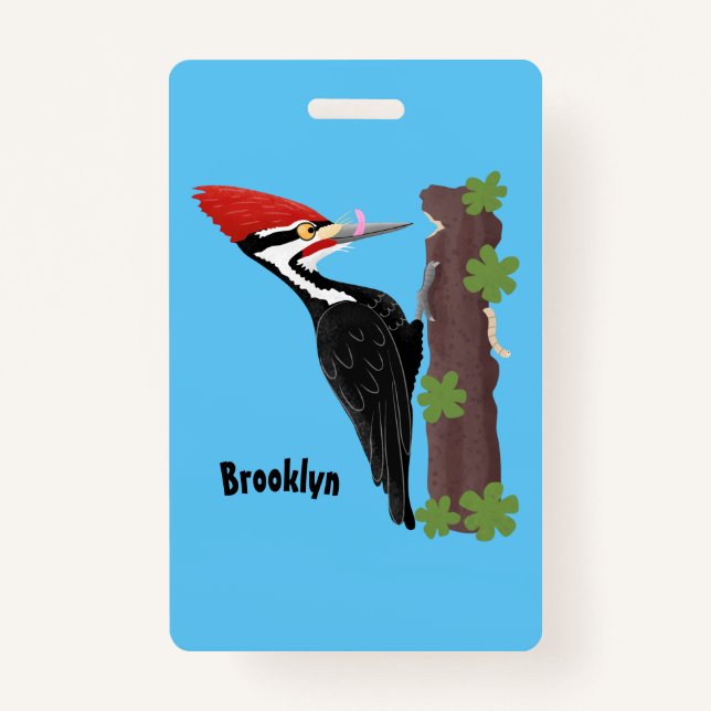 Badge Cue drôle Pileated woodpecker dessin d'illustratio (Devant)