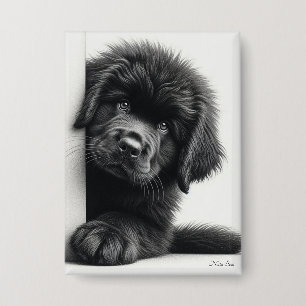 Badge Curieux chiot Terre-Neuve noir qui regarde