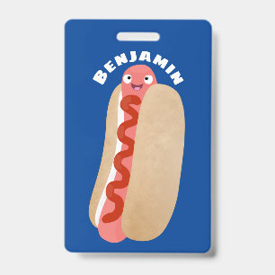 Badge Curieux hot dog Weiner dessin animé