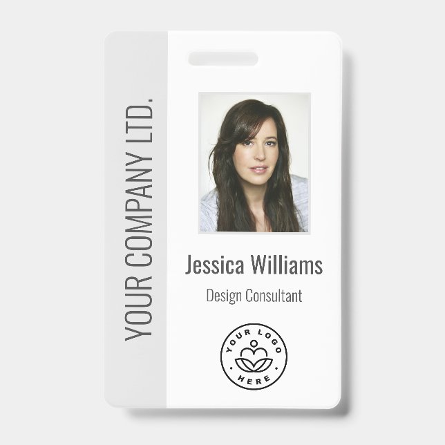 Badge Custom Employee Photo, Bar Code, Logo, Name Grey (Avant)