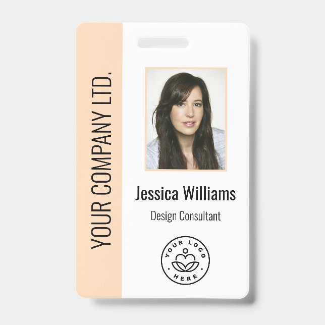 Badge Custom Employee Photo, Bar Code, Logo, Name Peach (Avant)