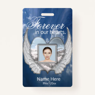 Badge Custom Memorial Angel Wings Heart Ajouter une phot