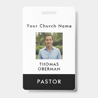 Badge Custom Modern Black Church Pastor Photo ID