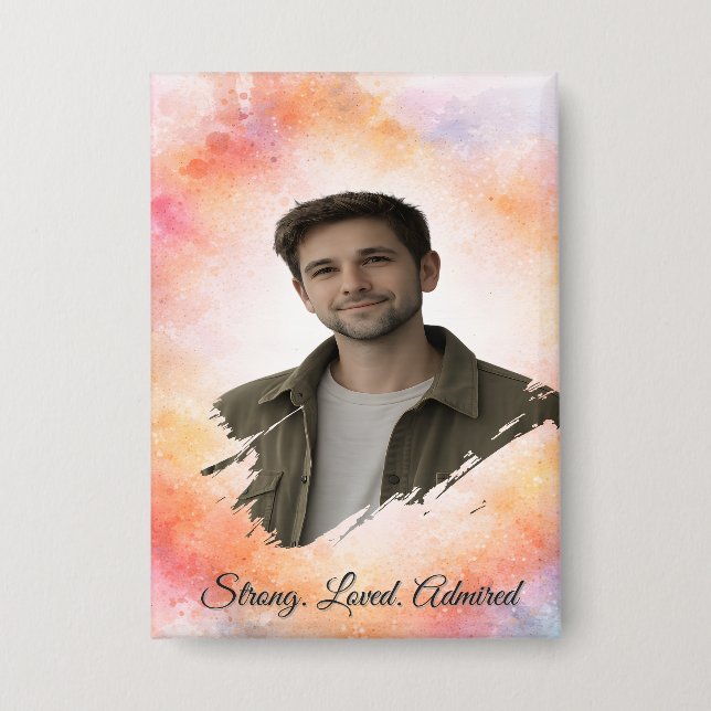 Badge Custom Photo Watercolor Valentine’s Gift for Him (Recto)