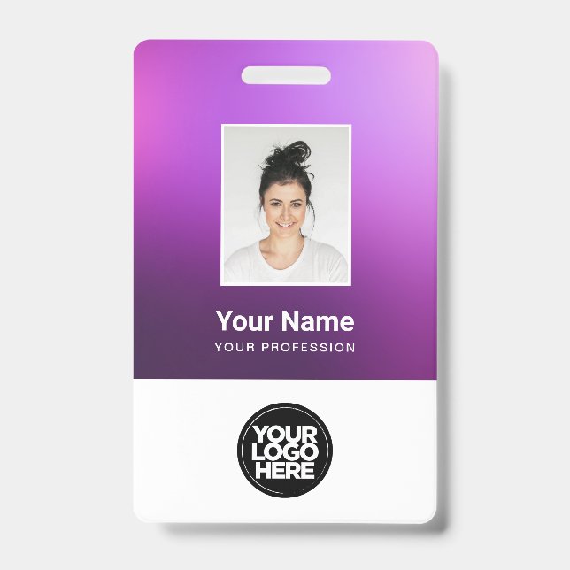 Badge Custom Purple Employee Photo, Bar Code, Logo, Name (Avant)