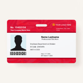 Badge Custom Red Employee ID Identification Photo Bar