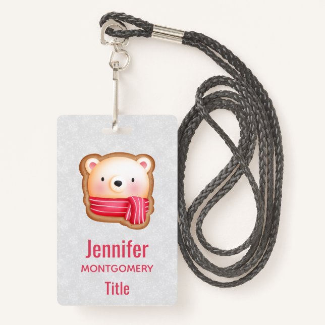Badge Cute Bear Face Red Scarf et Rosy Cheeks Christmas (Devant avec lanière)