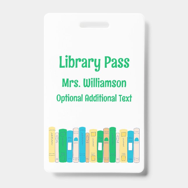 Badge Cute Books School Library Hall Pass (Avant)