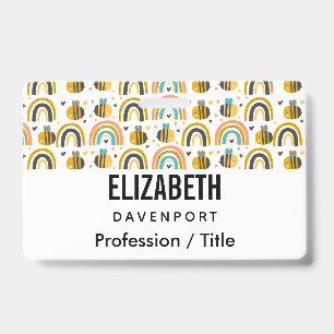 Badge Cute Bumble Bee et Rainbows Motif