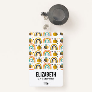 Badge Cute Bumble Bee et Rainbows Motif