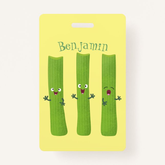 Badge Cute céleri bâtons trio caricature légumes (Devant)