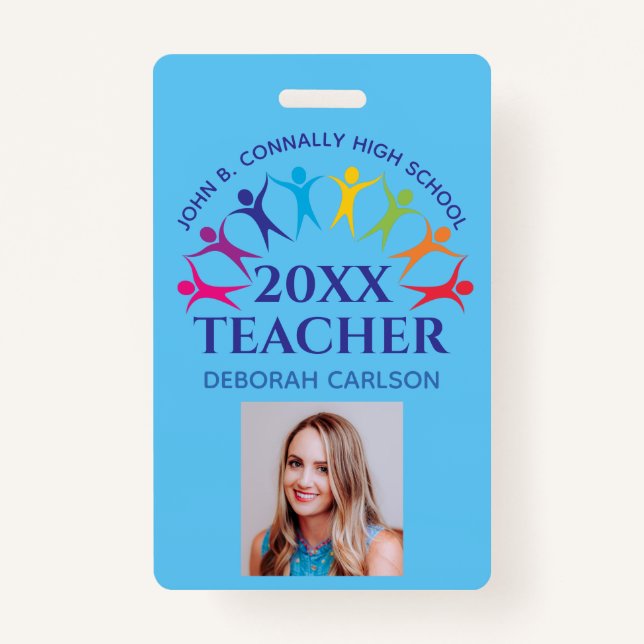 Badge Cute Custom School Teacher Rainbow Nom bleu (Devant)